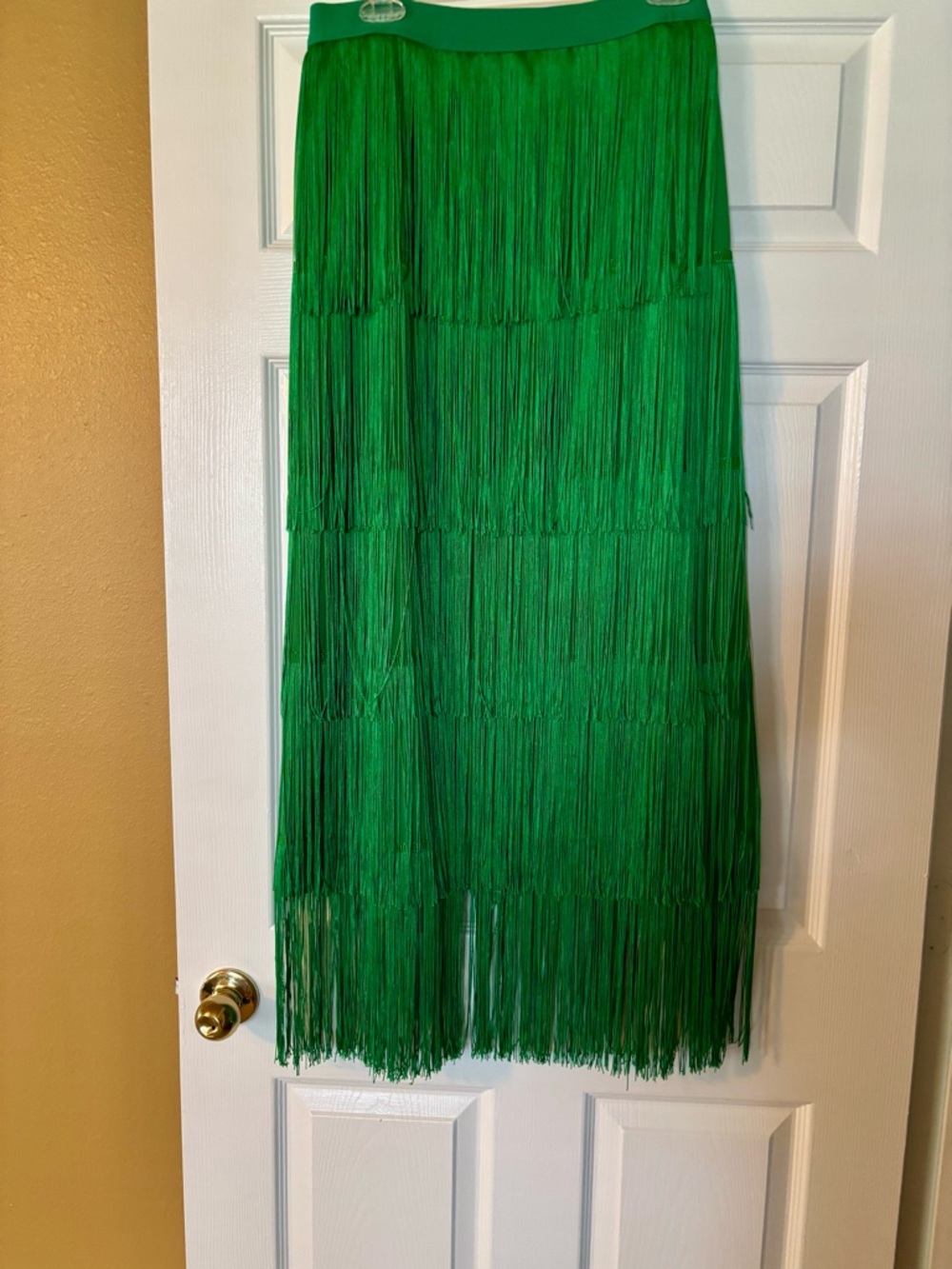 Fringe Studio Vibrant Green Tiered Fringe Maxi Skirt
